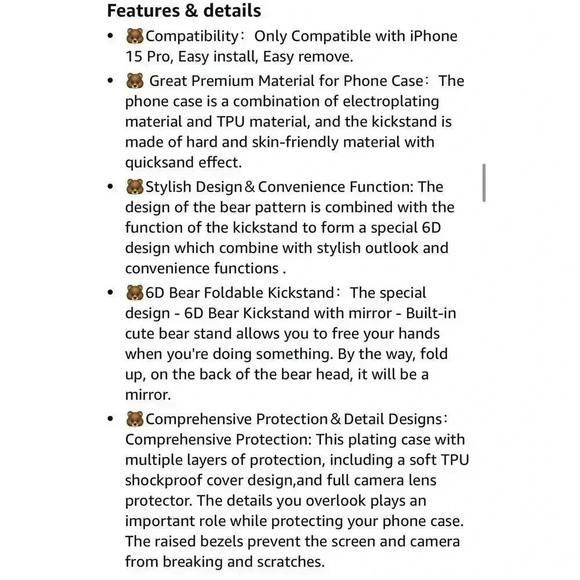 Glitter Bear Kickstand W/Mirror Case For iPhone 15 Pro 6.1” Pink Gold Trim - Picture 8 of 8